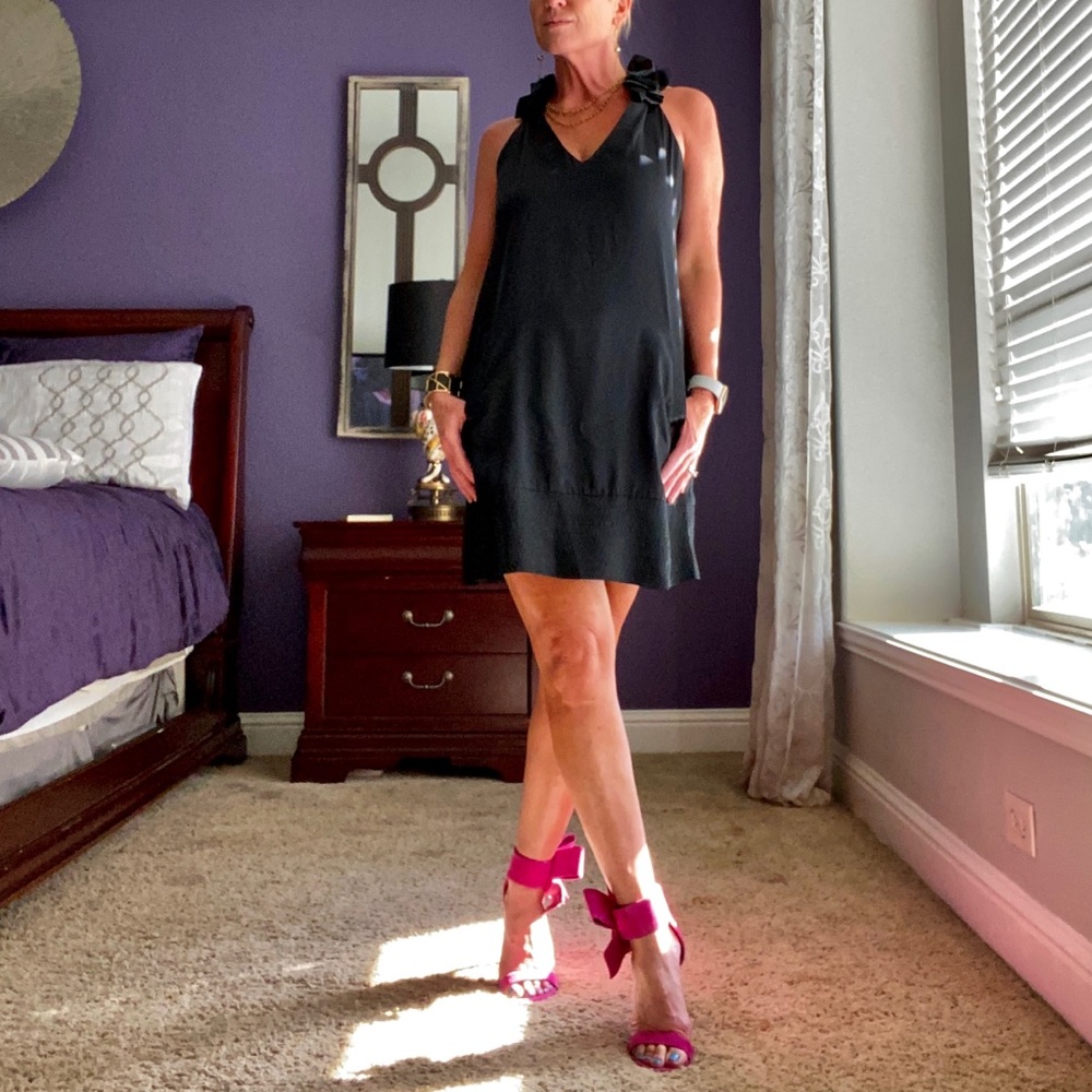 Matty M Liquid Silk Black Shift Pocket Dress